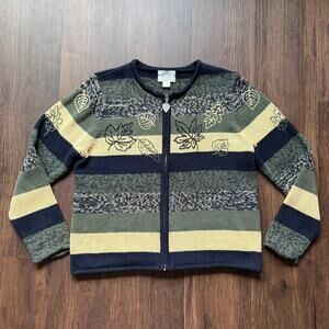 Christopher & Banks Vintage 2004 Hand Embroidered Stripe Cardigan Sweater M